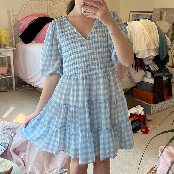 Blue & White Gingham Mini Dress - Picture 8 of 8